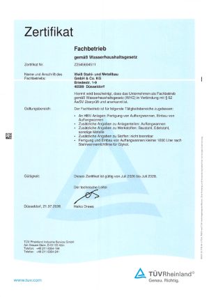 Zertifikat Wasserhaushaltsgesetz